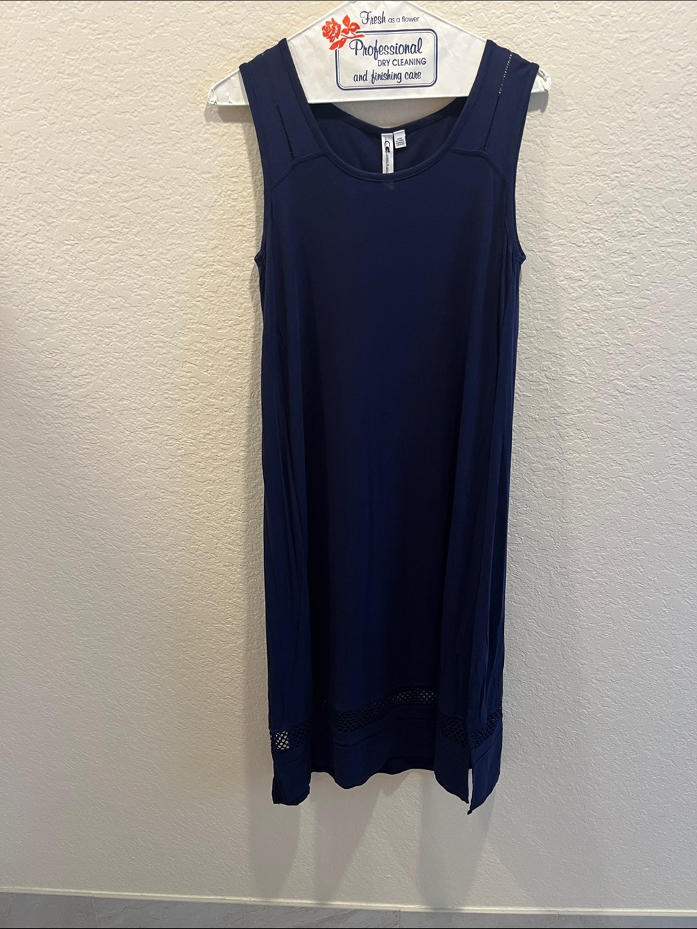 Cable & Gauge Navy Sleeveless Shift Dress with Hem Mesh Detail